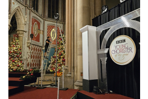 The Christmas Decorators using a Henchman Tripod Ladder for Songs of Praise Christmas special